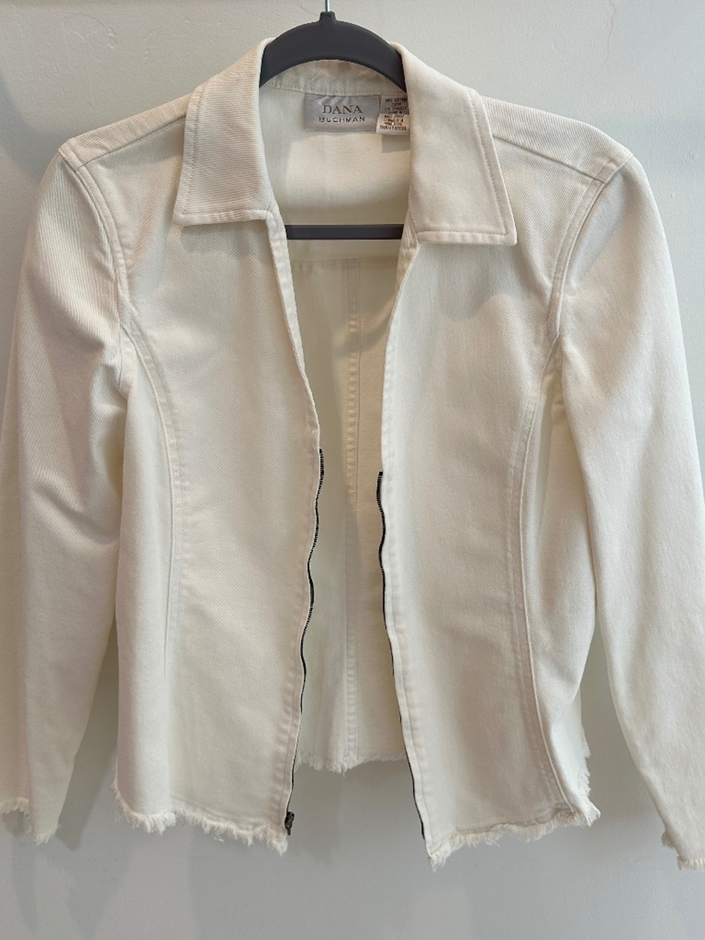 Dana Buchman White Denim Jacket with Fringe Size 8